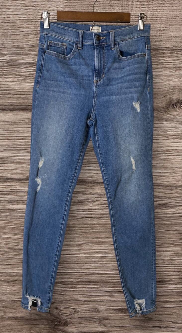 Sneak Peek Juniors Medium Wash High Rise Distressed Jeans Size 5